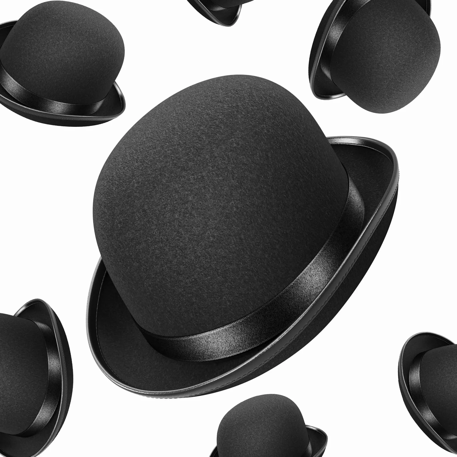 WELLGRO 4x Hut Melone schwarz für Erwachsene, Bowler mit Satinband, 30,5 x 24 x 13 cm (LxBxH)