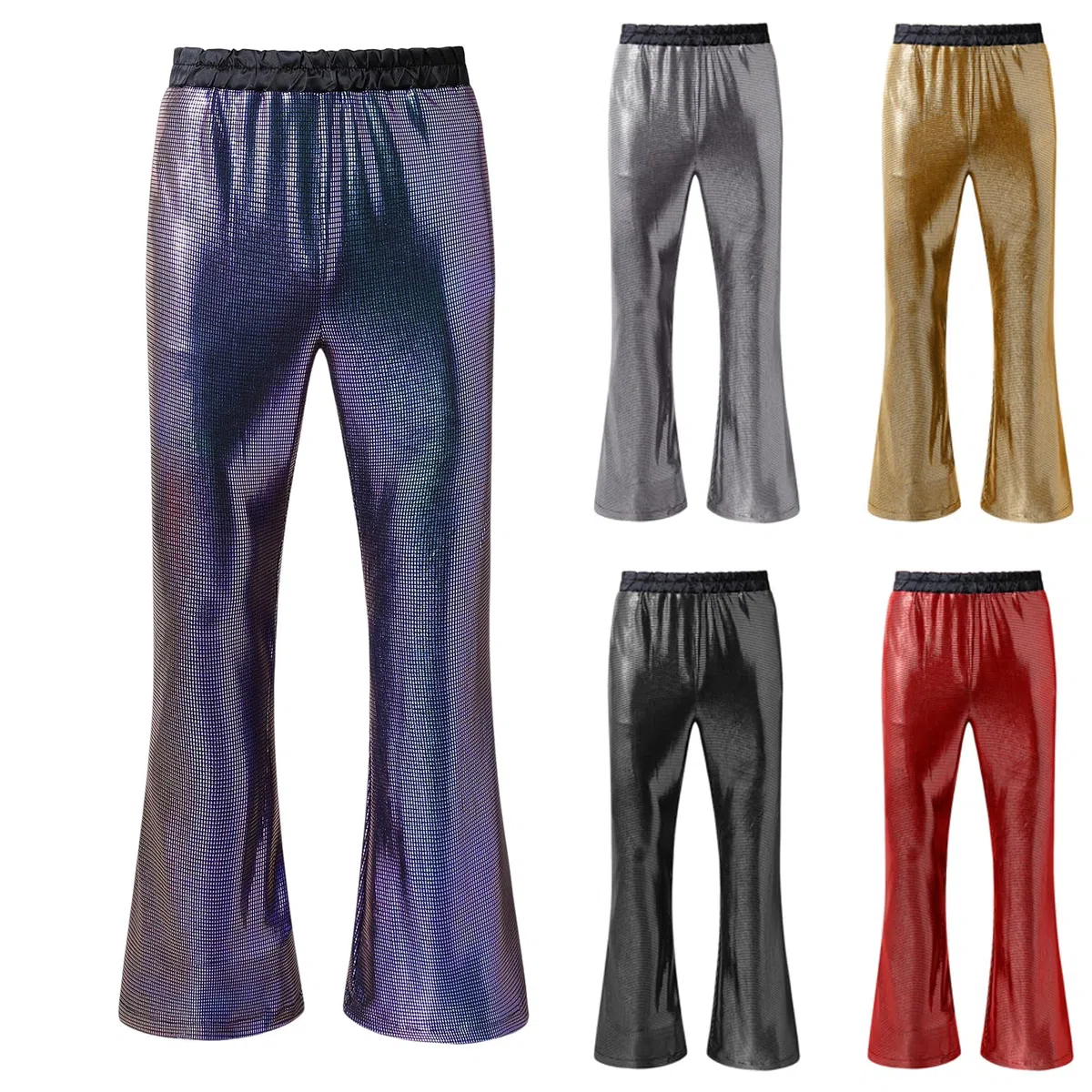 Pailletten Schlaghose Herren Glitzer Hosen Disco Ausgestellte Hose Männer 80Er Jahre Outfit 70Er Jahre Karneval Kostüm Faschingskostüme Herren Glitzer Hippie Streetwear Modische Bequeme Jazzhose
