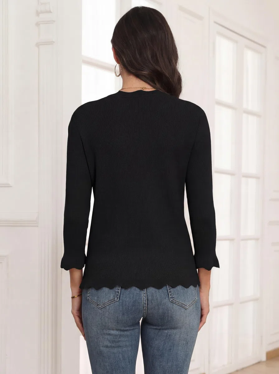 GRECERELLE Damen Leichte Strickjacke mit V-Ausschnitt 3/4-Ärmel Knöpfen Kurz Eleganter Stricken Cardigan Spring Sommer Herbst