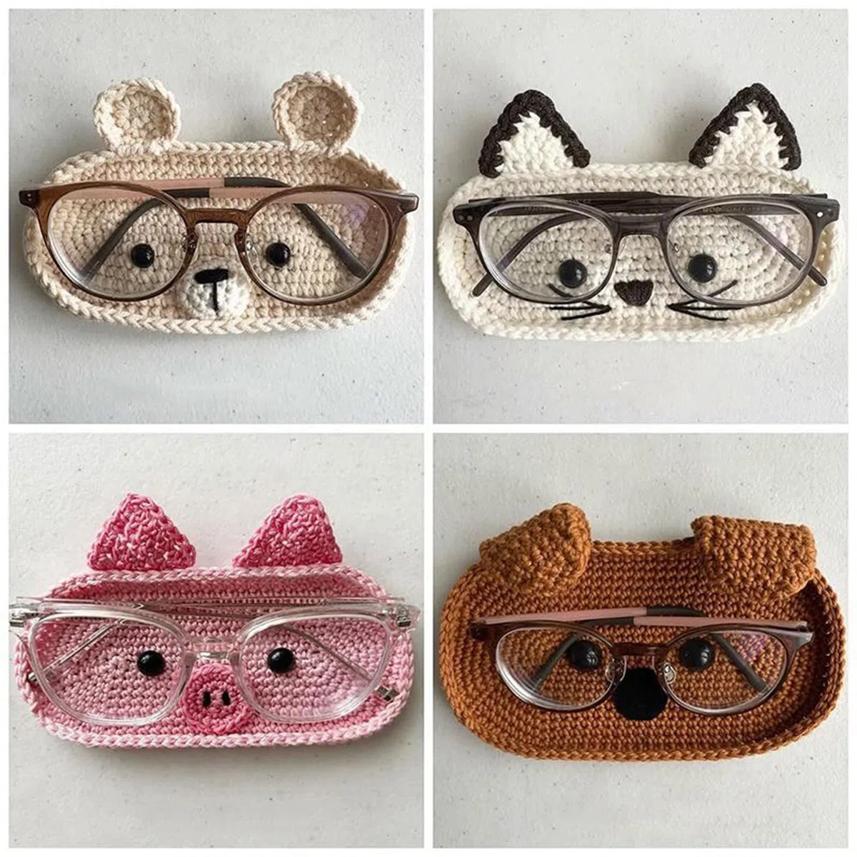 Handgemachter gehäkelter Brillenhalter mit süßem Tiermotiv, Brillenschutz-Aufbewahrungstablett für den Schreibtisch zu Hause, Brillen-Organizer, Geschenk