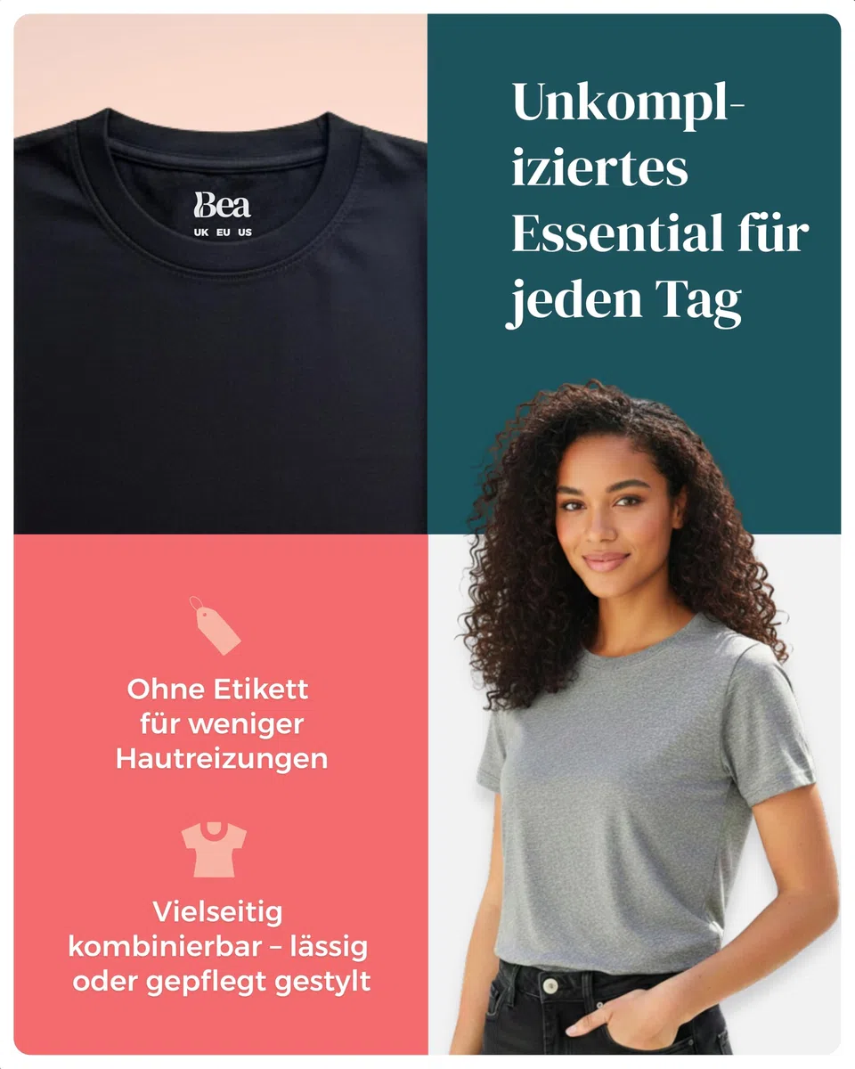 Bea 3er Pack T Shirt Damen Besonders Weich | Entspannte Reguläre Passform, Mittleres Gewicht, 100% Baumwolle Tshirt Damen