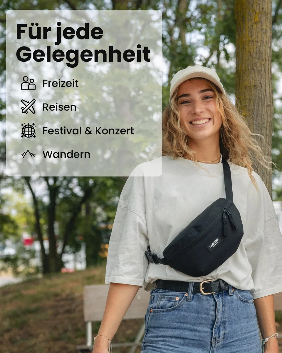 LARKSON Bauchtasche Damen & Herren Beige - Finn - Hüfttasche für Sport Outdoor Stadt - Gürteltasche Stylisch für Festival - Crossbody Bag mit Gurt - Wasserabweisend