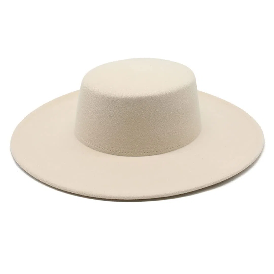 Französischer Damenhut, große breite Krempe, 10 cm, Fedora-Hut, Winter, Wolle, Derby, Hochzeit, Jazz, Hut, flache Oberseite aus Filz
