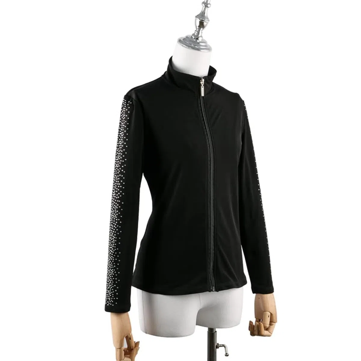 LIUHUO Eiskunstlauf Trainingsanzug Jacke Mädchen Strass Vertikale Streifen Schwarz