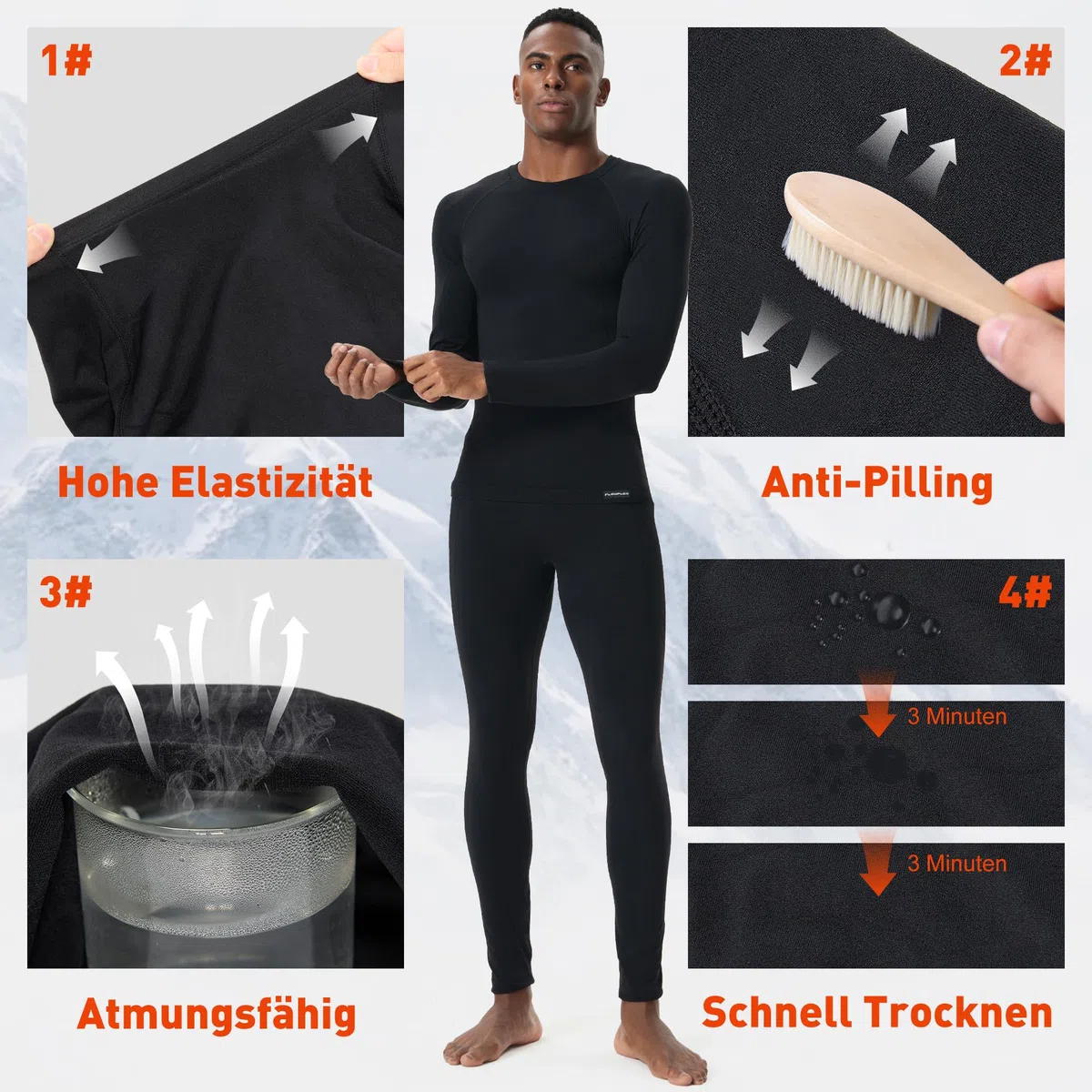 FlowFlex Funktionsunterwäsche Herren Set,Skiunterwäsche Männer Atmungsaktiv Thermounterwäsche für Joggen,Radfahren,Fußball,Skifahren,Motorrad