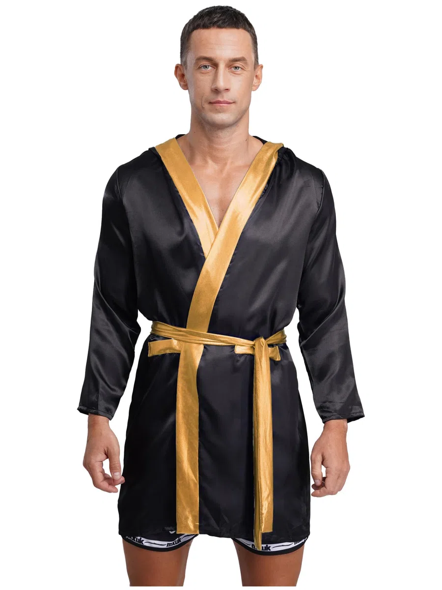 Vxuxlje Satin Boxermantel Herren Jungen Muay Thai Kapuzenjacke Langarm Satin Robe Mit Kapuze Kampfsport Kung Fu Training Workout Outfit Sportanzug
