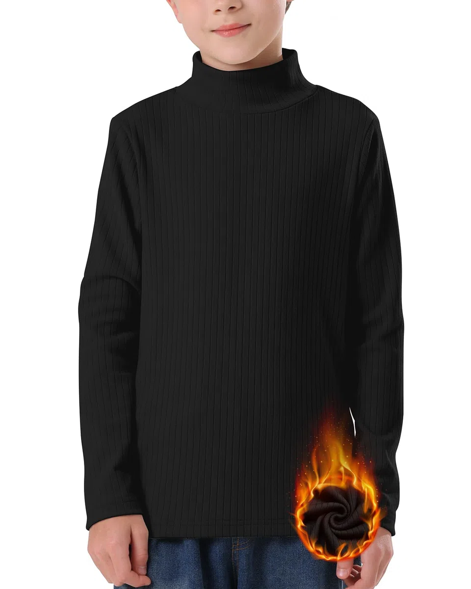 WOWENY Unisex Kinder Langarmshirt Thermounterwäsche Rollkragen Basic Gerippte T-Shirt Unterhemd Oberteil Winter Unterwäsche für Jungen und Mädchen