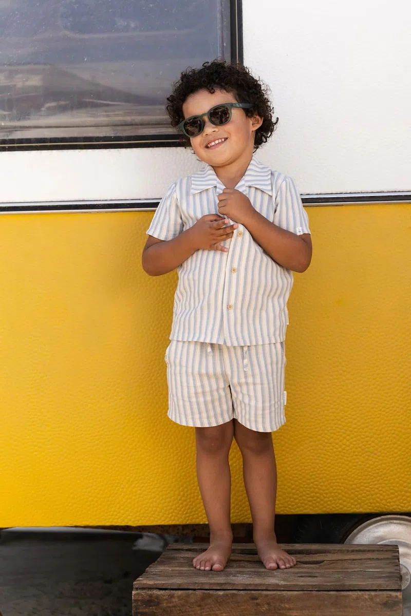 Little Dutch Kinder Kurze Hose Shorts - für Jungen - mit Streifen - Baumwolle Musselin - Forest Friends - blau/weiß (Gr. 86)
