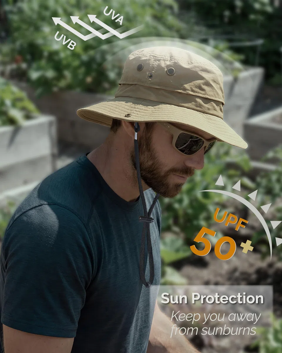 Hat Hut Sonnenhut für Herren, Wasserdichter Fischerhut, LSF 50+ breite Krempe, Regenhut, Outdoor Bucket Hat, Wandern, Allwetter