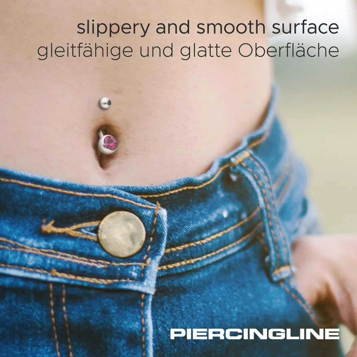 PIERCINGLINE flexibles Bauchnabelpiercing aus Teflon - für Schwangerschaft - mit Kugel aus Chirurgenstahl und Kristall - kürzbar - in 7 Farben