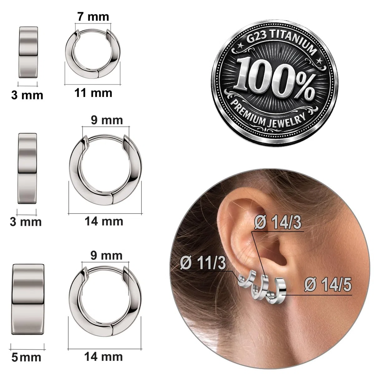Soul-Cats Klappcreolen aus G23 Titan in Silber - Ultraleichte Unisex Creolen Ohrringe für Damen und Herren