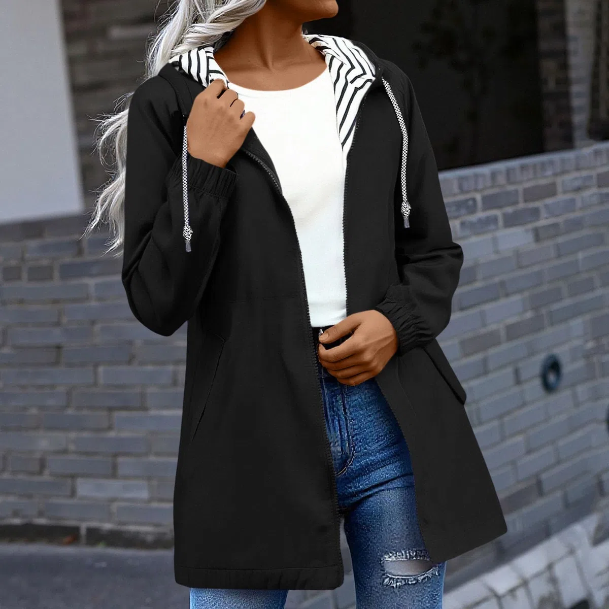 Regenjacke Damen Wasserdicht Atmungsaktiv Regenmantel Leichte Übergangsjacke Softshelljacke für Damen Lang Windbreaker Fahrrad Jacke mit Kapuze Outdoorjacke Fahrradjacke (erhältlich In Übergröße)