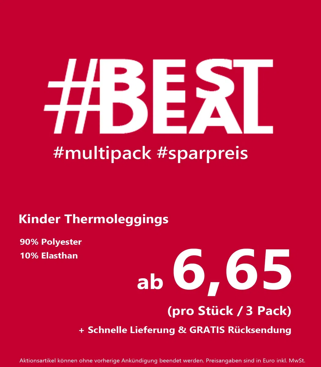 Kinder Thermo Leggings (2er Multipack) Schwarz mit Fleece
