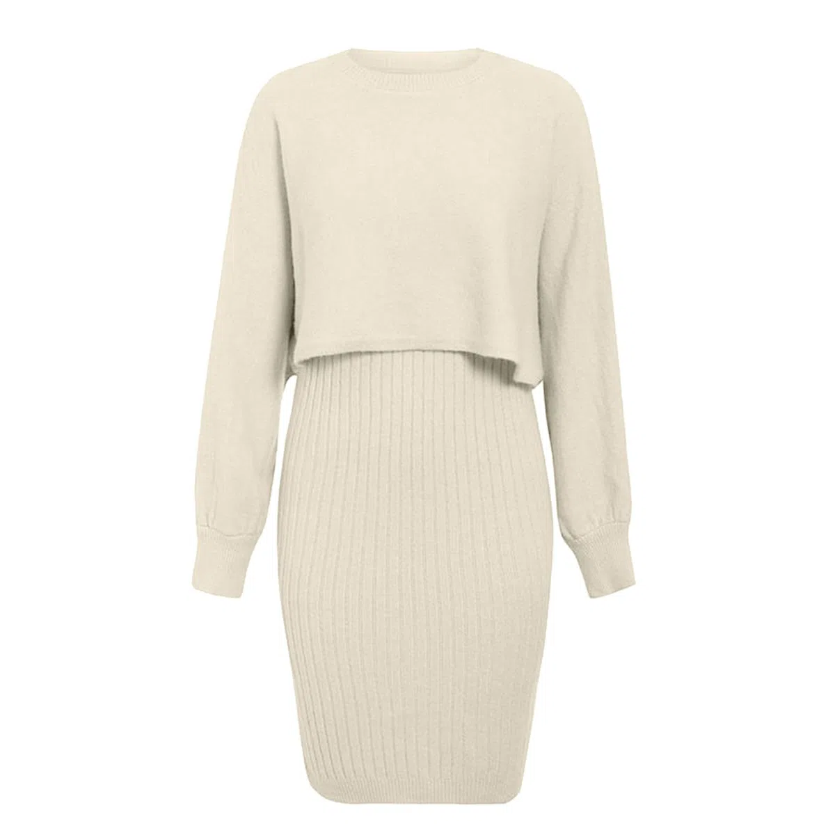 Strickpullover Strickkleid Zweiteiler Set Fauler Stil Pulloverkleid für Damen Einfarbiges Gestrickt Kleid Set Oberteil Pullover und Kleid Bodycon 2 Teiliges Sweater Strickkleid Pullikleid Minikleid