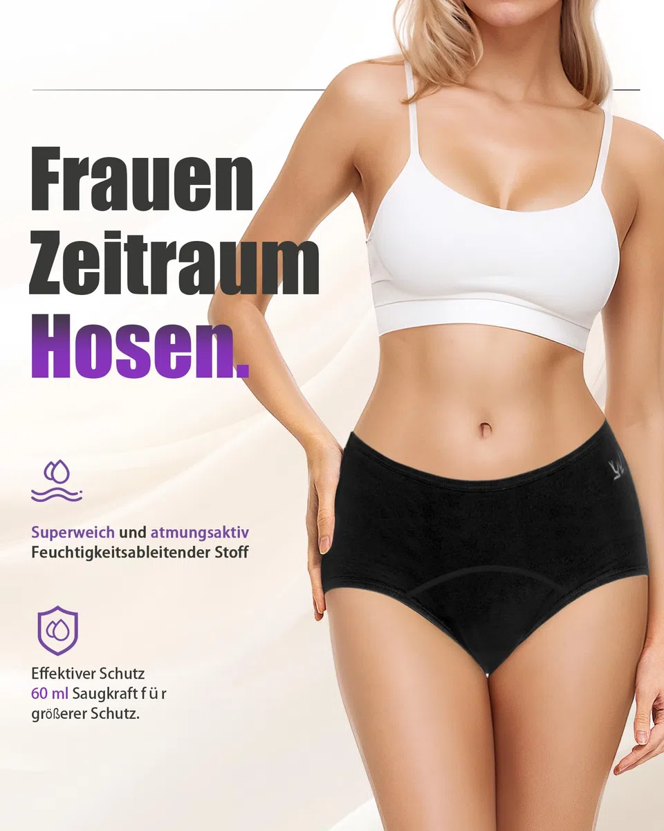 TANSTC Periodenunterschwäsche Starke Blutung Perioden Unterwäsche Menstruationsunterwäsche Mädchen 60ML Auslaufsicher Periodenslip Baumwolle Periodenwäsche, 3er Pack