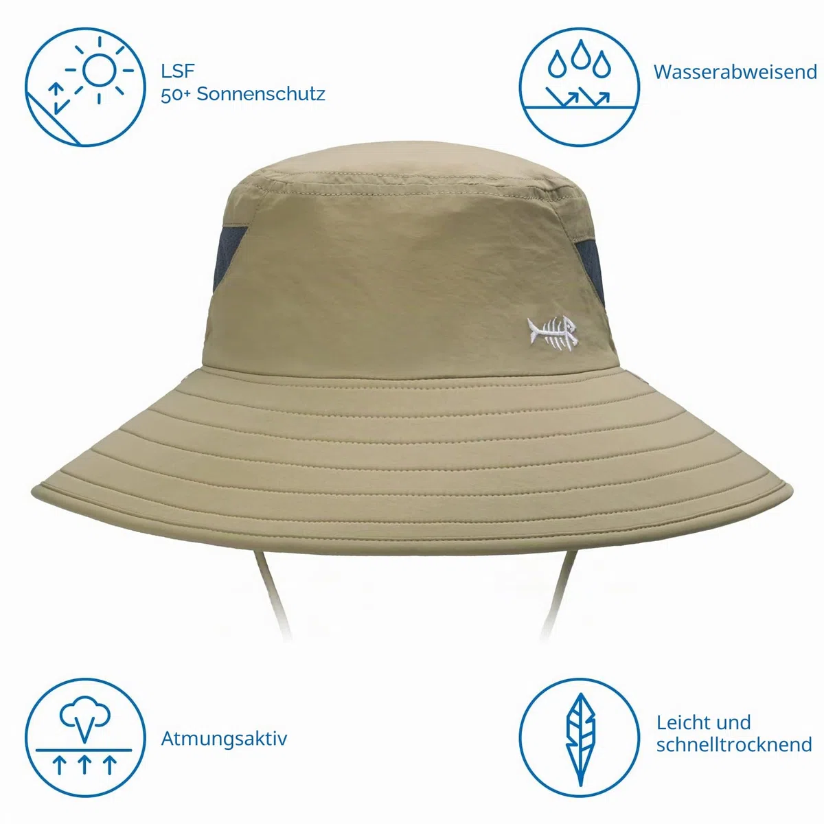 Bassdash Sonnenhut Fischerhut UPF 50+ Breiter Krempe Wanderhut mit abnehmbarem Gesichtsschutz und Nackenklappe Atmungsaktiver Unisex Wasserfester Angelnhut für Damen Herren