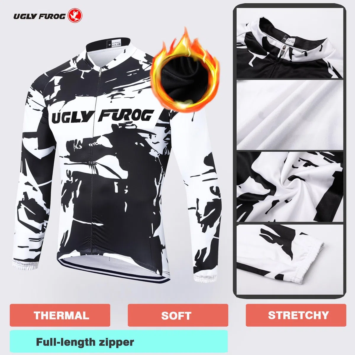 UGLY FROG FBAFu Set Langarm Herren Thermische Fleece Winter Fahrradbekleidung Radsportanzüge Fahrradtrikot mit Thermofleecefutter Fahrradhose mit Sitzpolster + 9D Gel für Radfahren MTB Outdoor