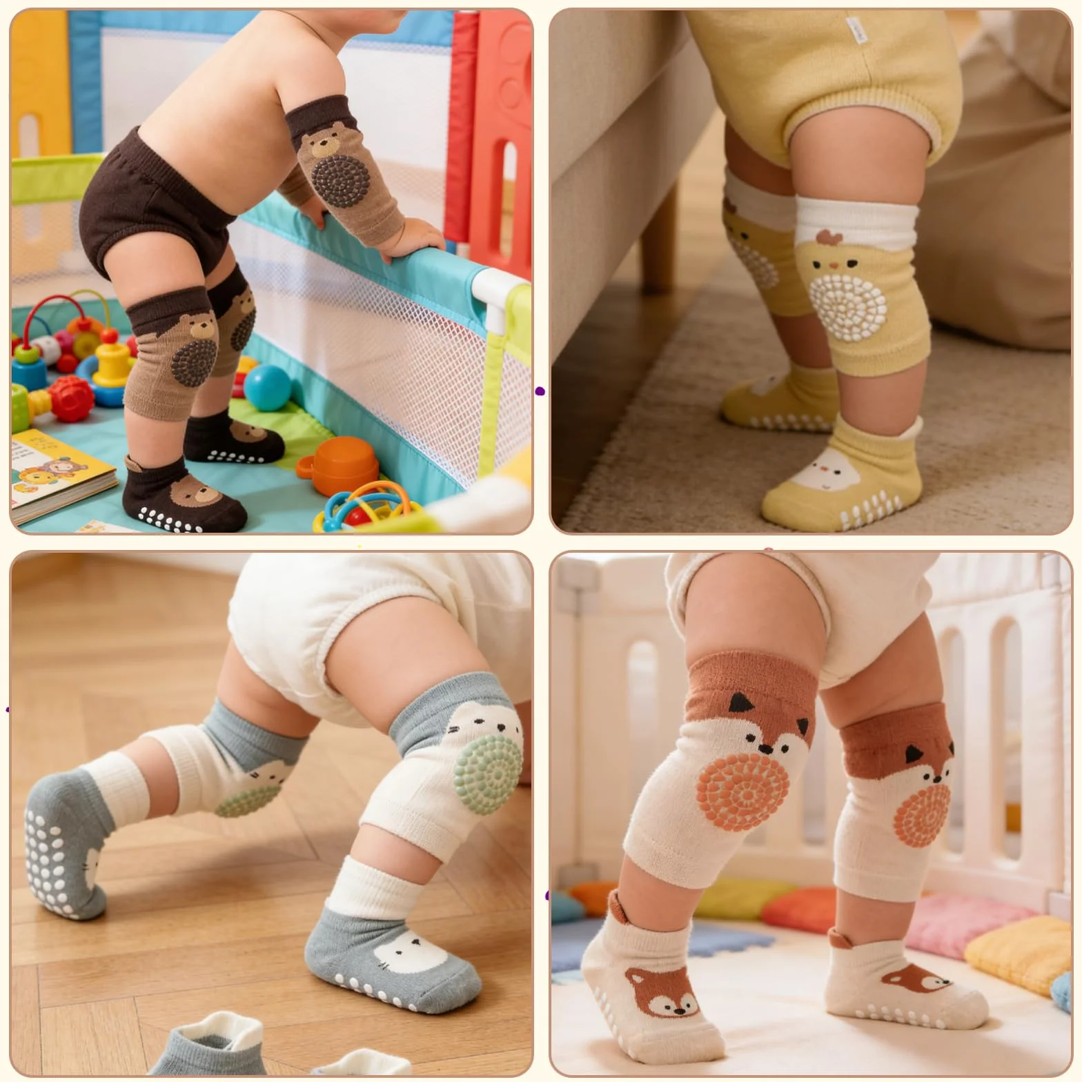 5 Paar Knieschoner Baby Krabbeln mit Anti Rutsch Gummipunkte für Jungen und Mädchen 0-12 Monaten