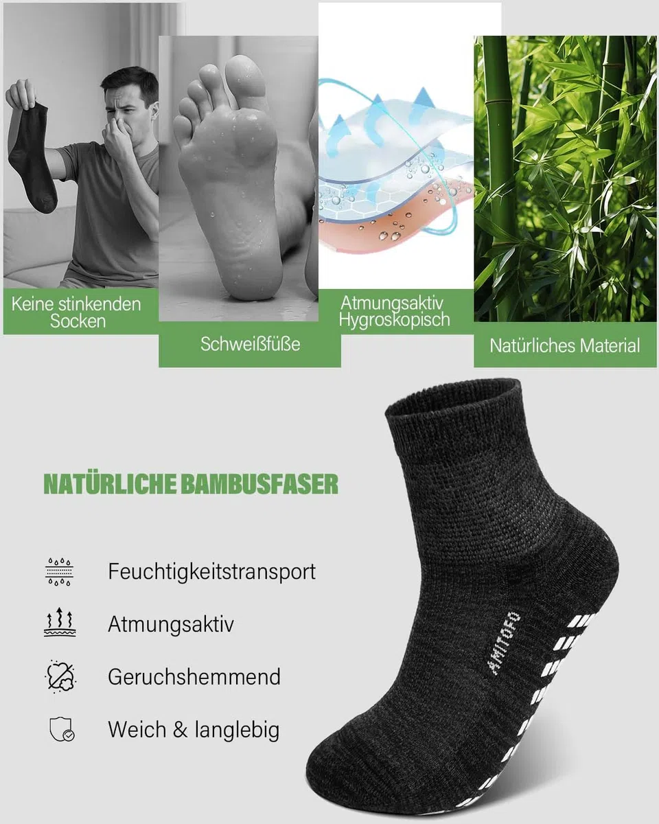 Diabetiker Socken Herren Damen: Bambus Stoppersocken mit Komfortbund Ohne Gummibund & Naht Extra Weite Antirutschsocken Für Geschwollene Füße Schwangere Senioren