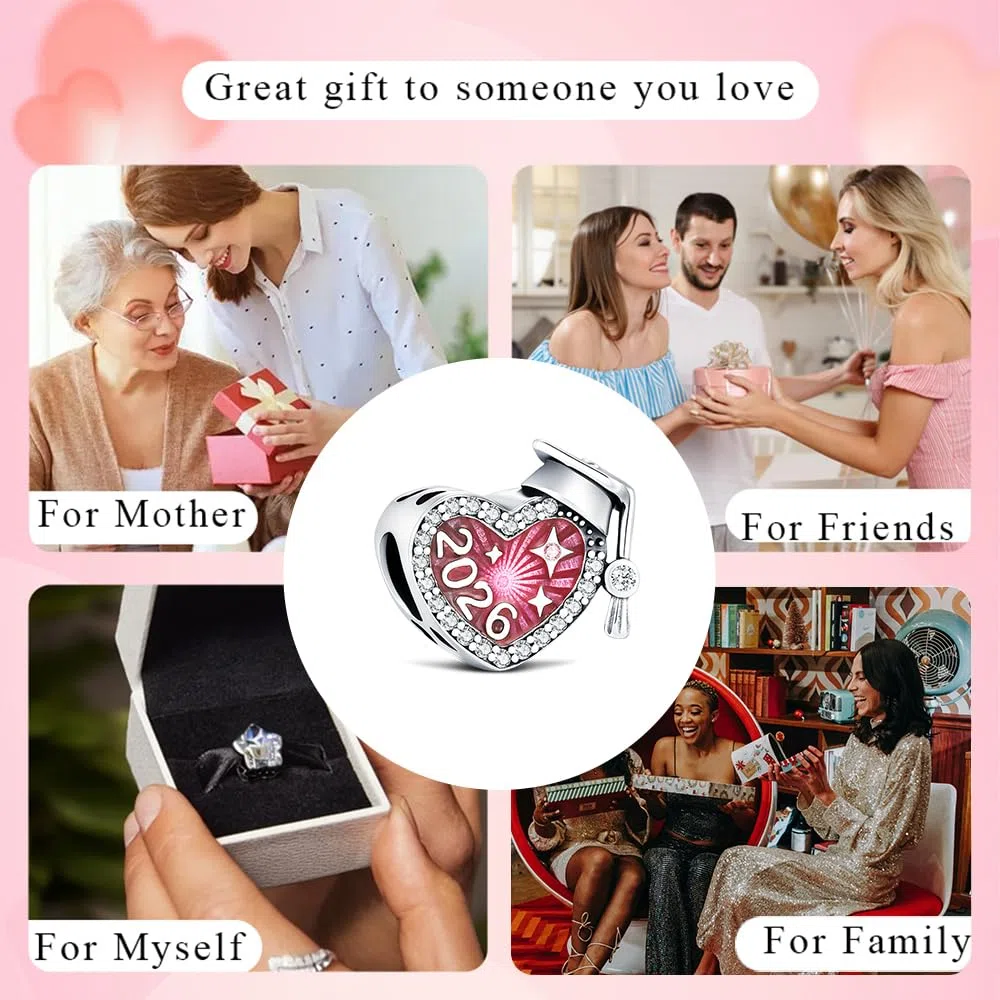 KEQ 2026 Abschluss Herz Charm 925 Sterling Silber Zirkonia Anhänger für Armband Halsketten Schmuck Geschenk Abschluss-Geschenke für Sie 2026