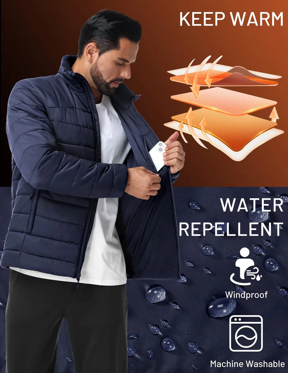 MIER Puffer Jacke für Herren Leichtgewicht isolierte Puffy Mantel mit Tasche Warme Winter gepolsterte Packbare Jacken, wasserdicht