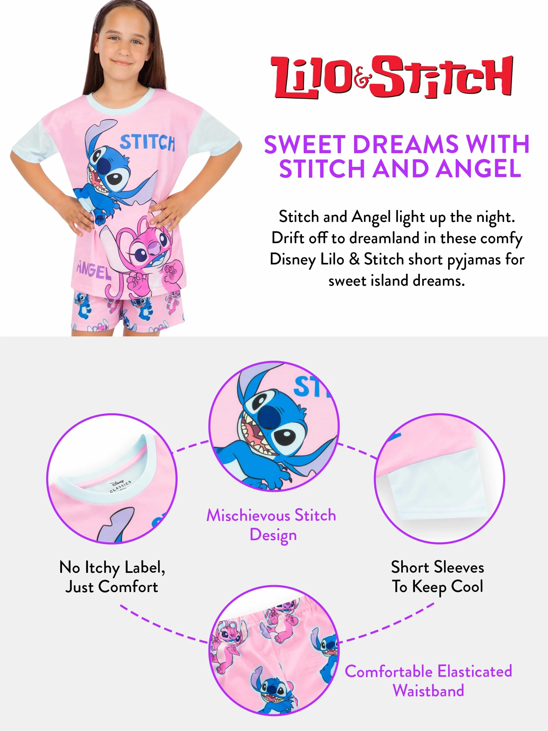 Disney Schlafanzug | Stitch Pyjama Mädchen | Madchen Schlafanzug Kurz