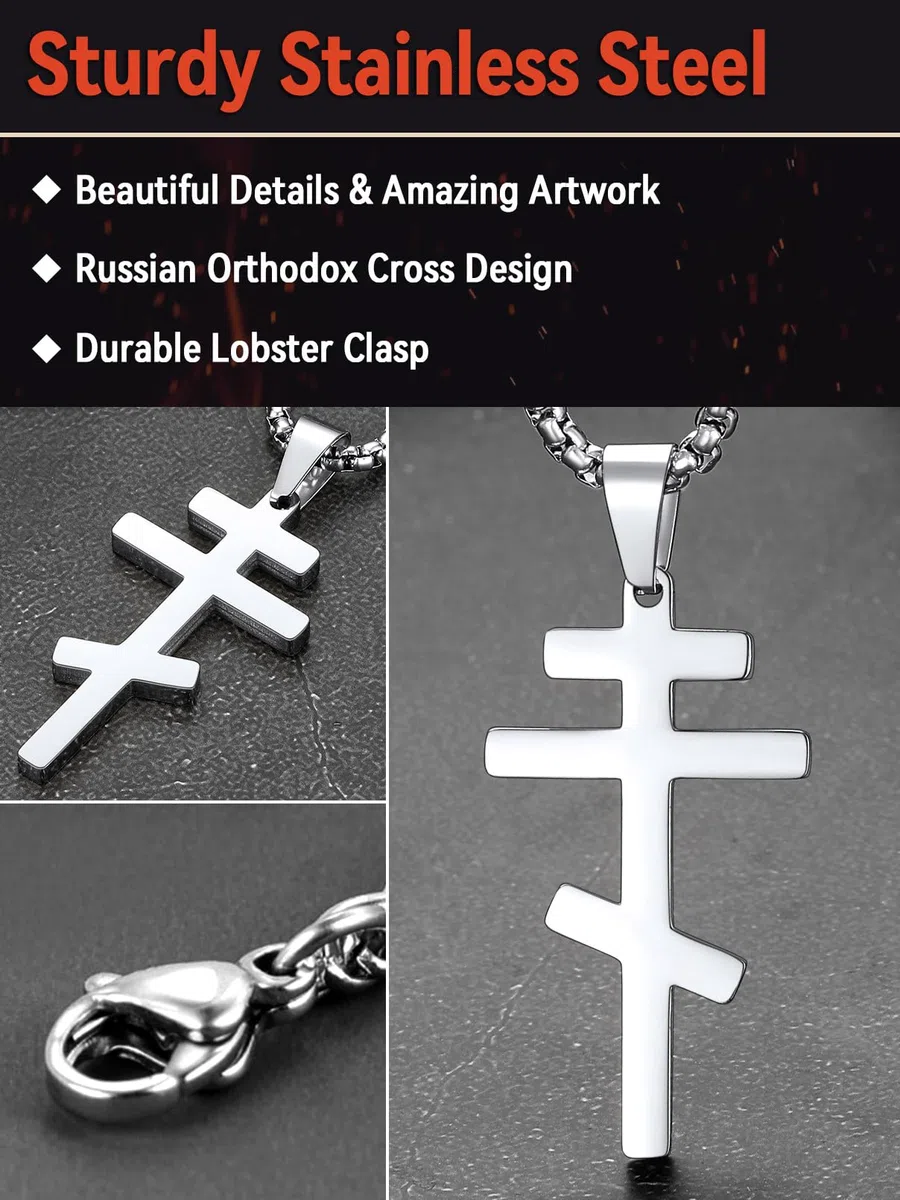 FaithHeart Orthodox Kreuz Kette mit für Herren Damen, Punk Halskette mit Kreuz des Orthodoxen，Edelstahl/925 Orthodoxe Kreuz，Kette mit Anhänger für Orthodoxe Christen