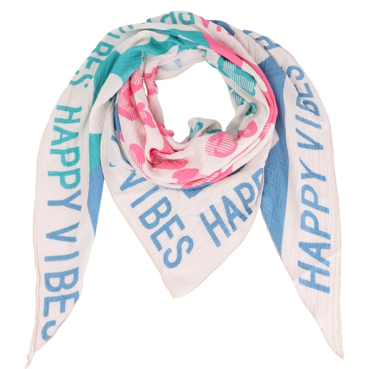 Damen Musselin Halstuch Made in Italy mit Leo Love Paisley Happy– Leichtes Dreieckstuch für Frühling & Sommer, Baumwolle, ca.195x85 cm