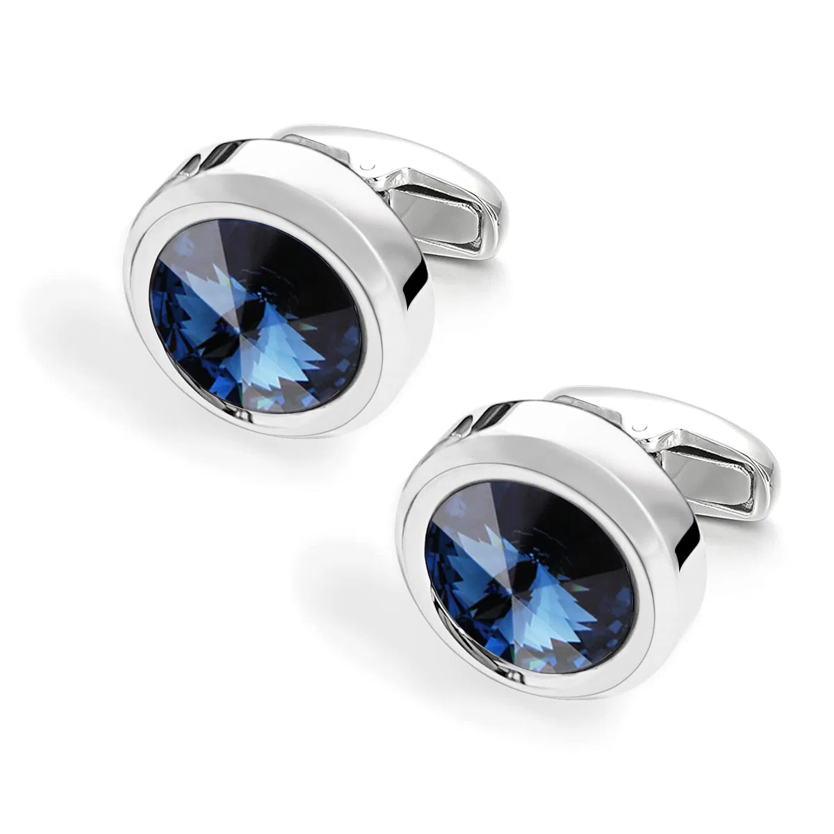 Merit Ocean Eleganten Stil Manschette Link Super glänzend Swarovski Marineblau Blau Kristall Circular Manschettenknöpfe Herren mit Geschenkbox
