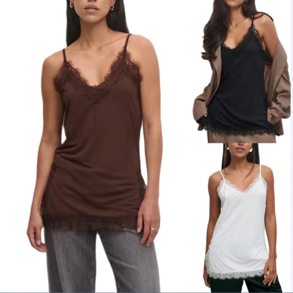 Camisole Tops für Damen, Satin, Spitze, Patchwork, V-Ausschnitt, langes, fließendes Spaghettiträger-Tanktop, Sommer-Outfits
