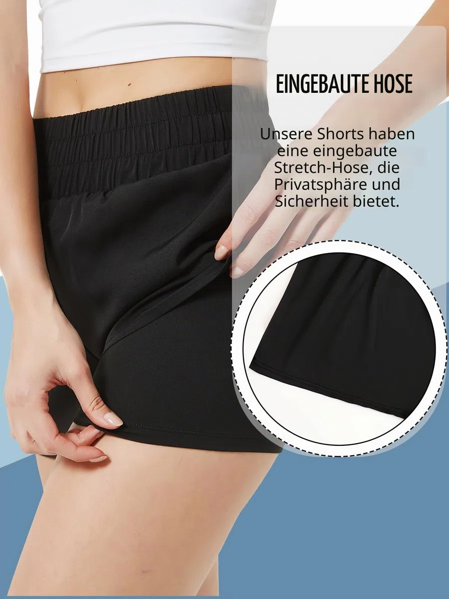 Soudittur Badeshorts Damen Badehose Hohe Taille Schnell Trocknende Boardshorts Wassersport 2 in 1 Laufhose Kurz Sporthose mit Reißverschlusstasche