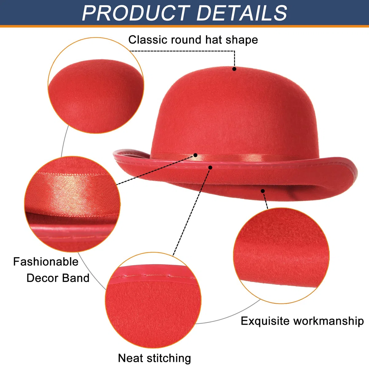 EOZY Herren Damen Melone Bowler Hut Herbst Reiterhut Filzhut Erwachsenenhut Fedora Partyhut Fasching Karneval Kappenhöhe 12cm Rot