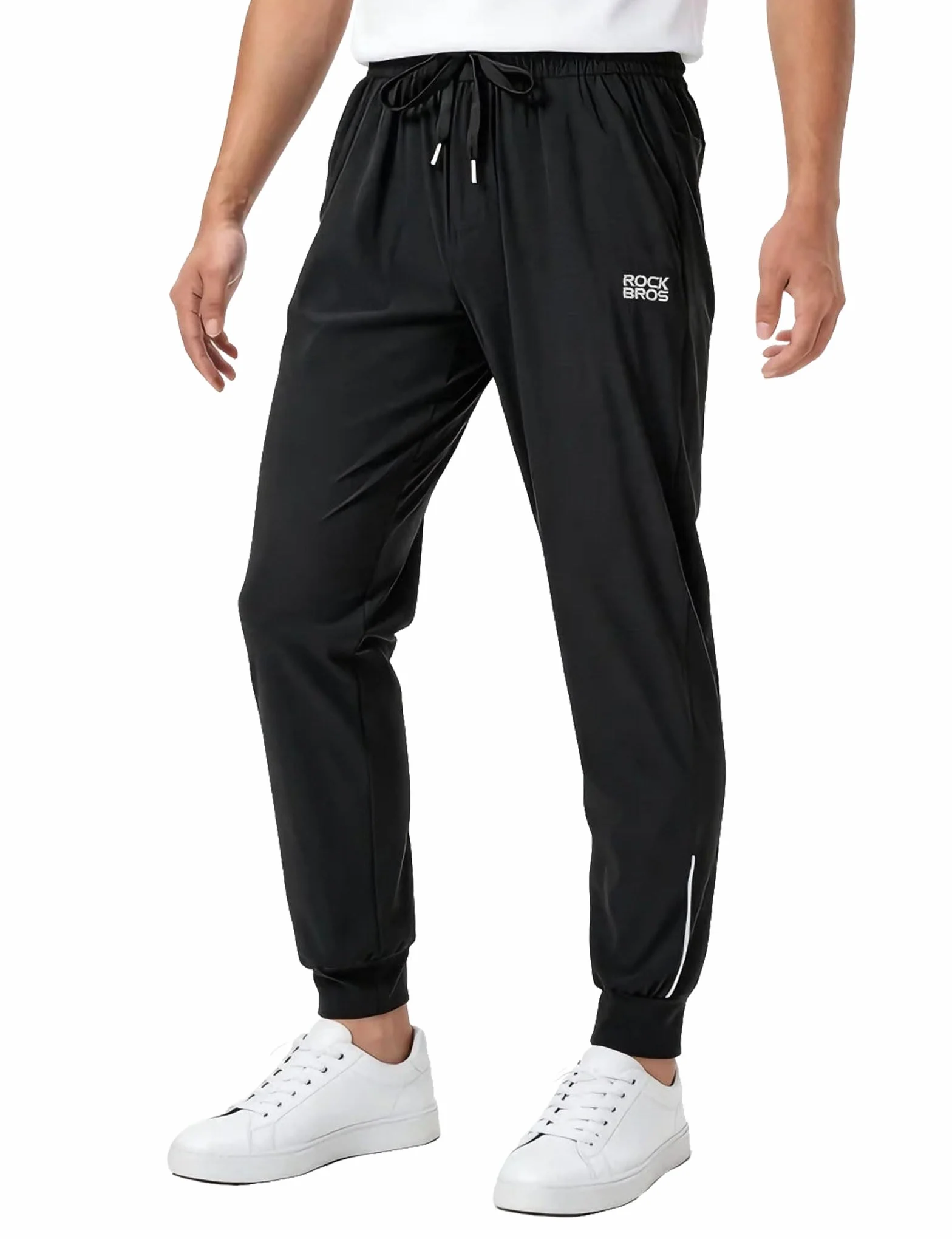 ROCKBROS Fahrradhose Lang Herren Leicht Atmungsaktiv Schnelltrocknend Mit Taschen Reflektierende Jogginghose Trainingshose Wanderhose MTB Laufen, Schwarz