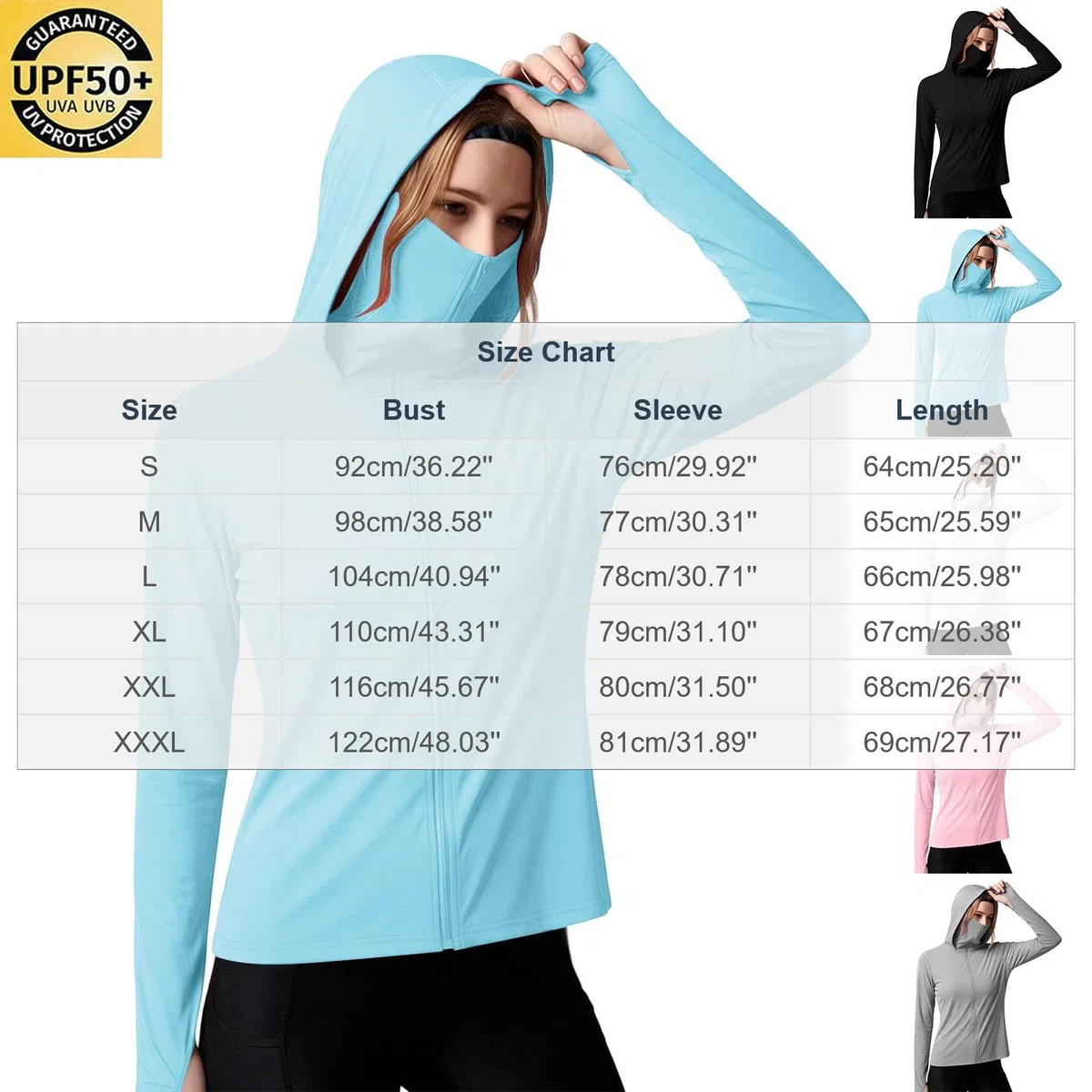 UPF 50+ Sonnenschutz Sommerjacke Damen Sonnenschutz Hoodie Full Zip Laufshirt Langarm Leichte Dünne Sportjacke mit Taschen Schnelltrocknend Trainingsjacke Einfarbig Sportshirt