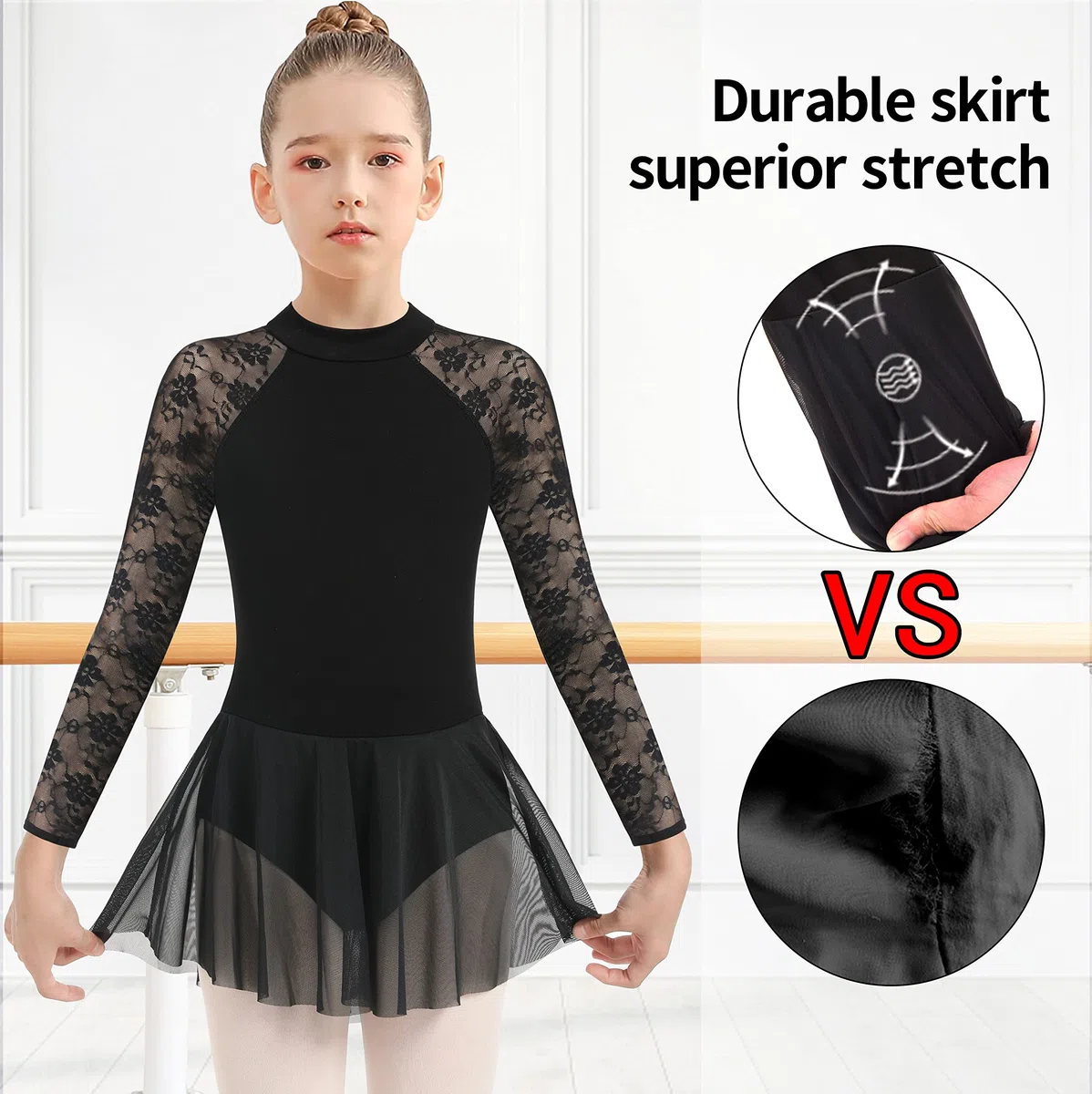 Ballettanzug Mädchen Spitze Ärmellos Tanz Trikot für Ballett Langärmelig Turnanzug Tanz-Body aus Baumwolle Kinder Little Girls Gymnastik Trikot Dancewear