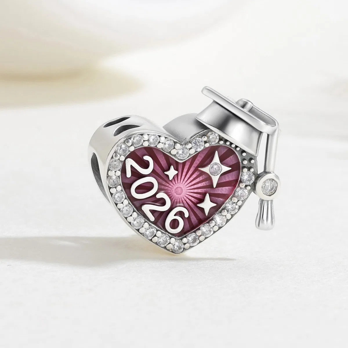 KEQ 2026 Abschluss Herz Charm 925 Sterling Silber Zirkonia Anhänger für Armband Halsketten Schmuck Geschenk Abschluss-Geschenke für Sie 2026