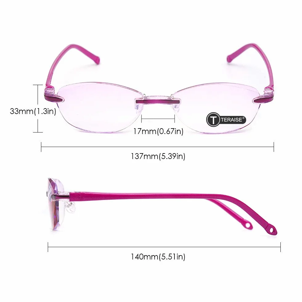 TERAISE Lesebrille, rahmenlos, Diamantschliff-Design, Anti-Ermüdung, klare Lesebrille für Männer