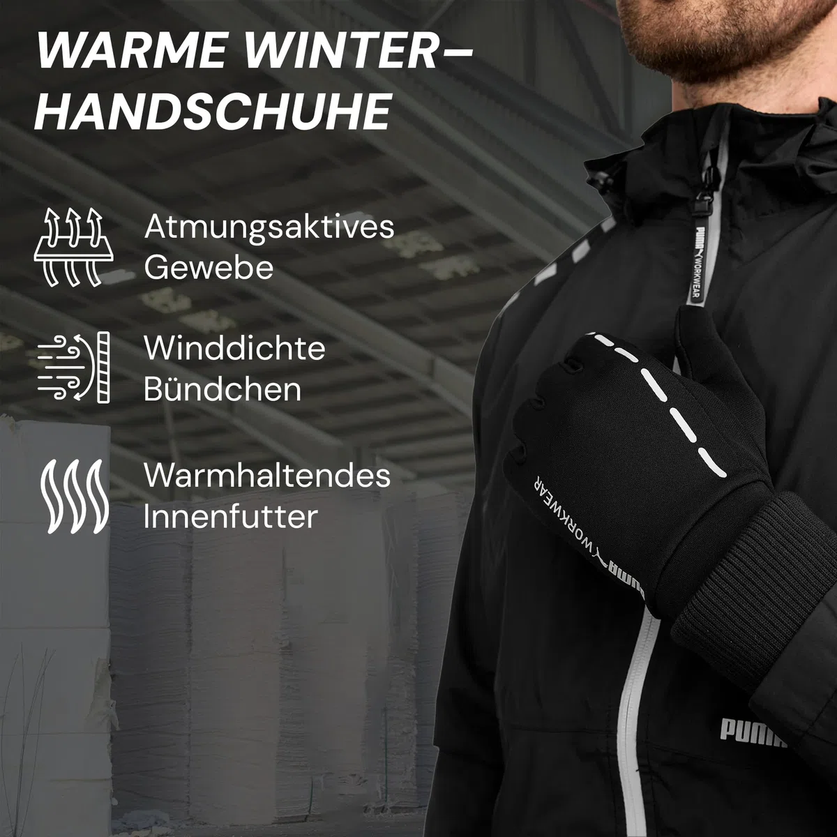 PUMA Workwear Handschuhe Herren Winter - Touchscreen tauglich - Mit rutschfester Haptik - Warme Fleece Winterhandschuhe für Outdoor Sport, Laufen - Arbeitshandschuhe - Geschenke für Männer