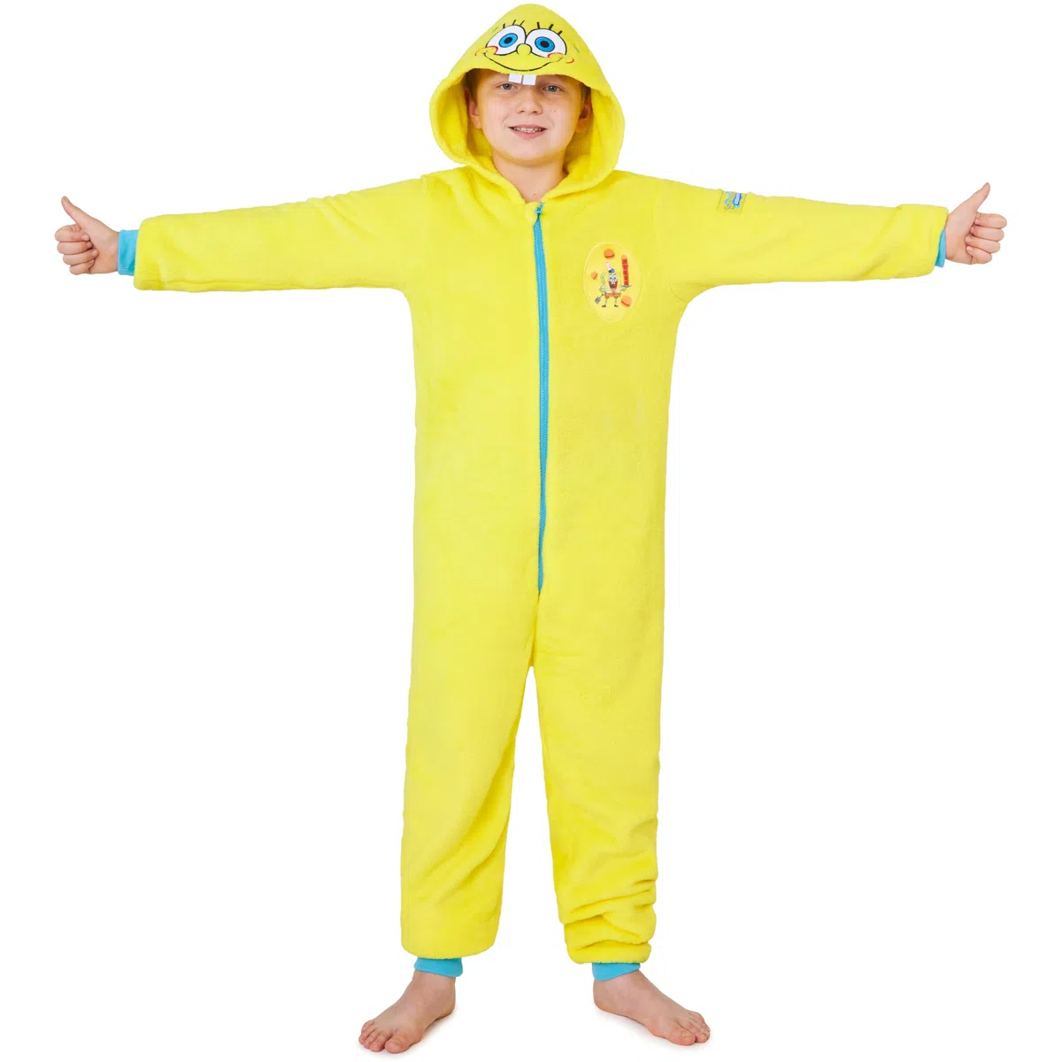 Spongebob Schwammkopf Onesie Für Kinder und Mädchen 5–14, Fleece Jumpsuit Schlafanzug Mit Kapuze, Geschenk Für Mädchen