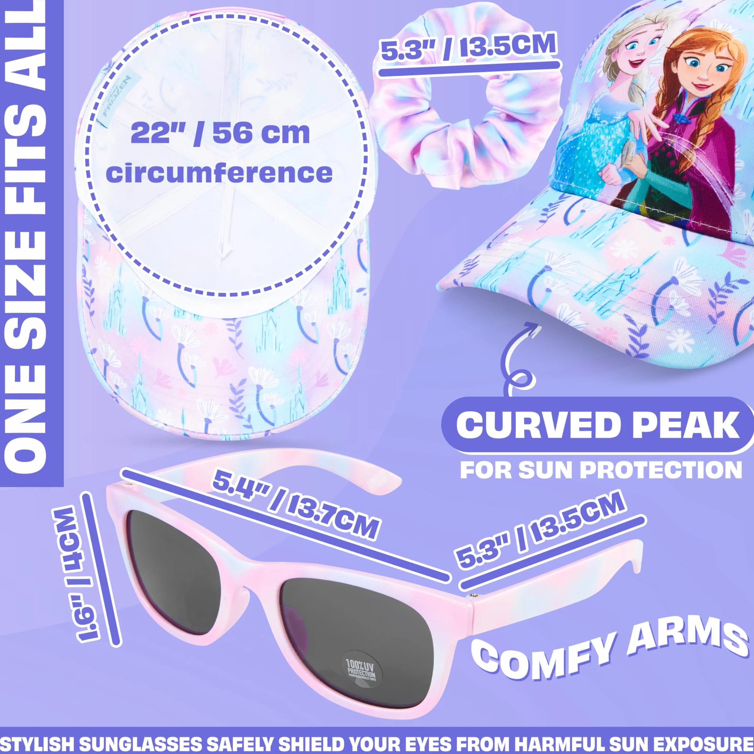 Paw Patrol | Frozen | Disney Prinzessinnen | Minnie Mouse | Sesamstraße Mädchen Basecap und Sonnenbrille & Haargummi Set, Sommer Geschenke für Mädchen