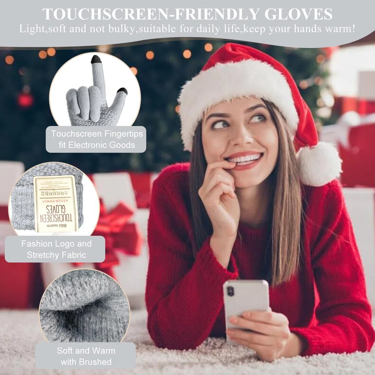 CheChury Strickmütze Schal Touchscreen Handschuhe Thermosocken Set Damen Beanie Gestrickt Winter Fleece Pompom Winterschal Kombi Wintersocken Set Loop Grobstrick Kombi Sets Loop Schal Geschenk