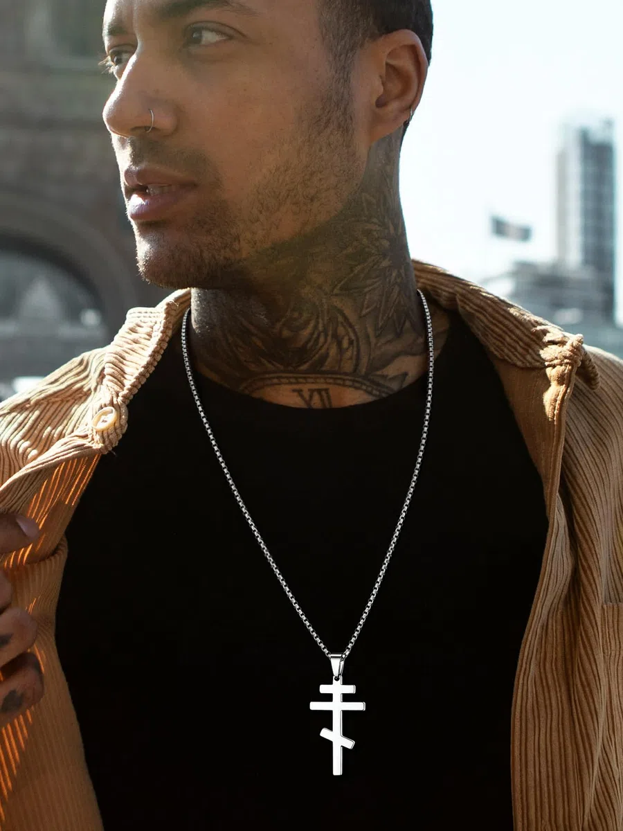 FaithHeart Orthodox Kreuz Kette mit für Herren Damen, Punk Halskette mit Kreuz des Orthodoxen，Edelstahl/925 Orthodoxe Kreuz，Kette mit Anhänger für Orthodoxe Christen
