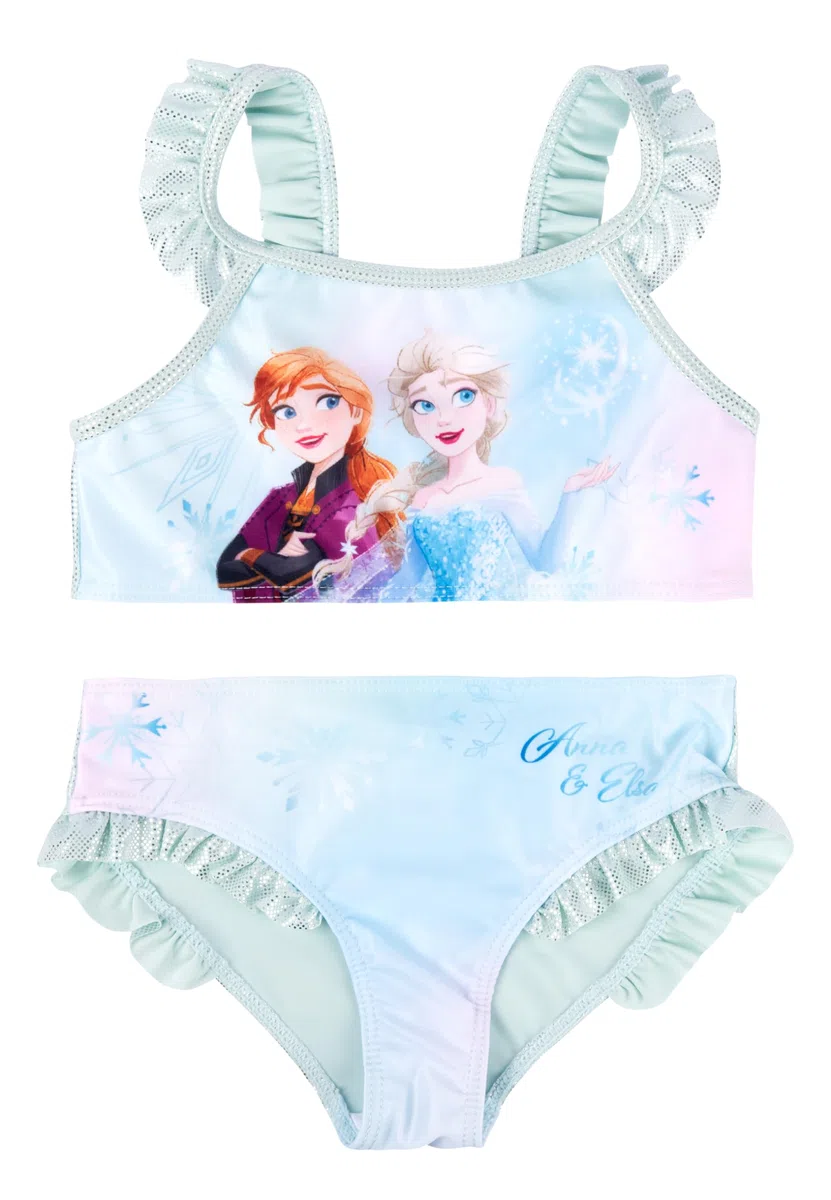 Disney Die Eiskönigin Bikini mit Rüschen für Mädchen - ELSA & Anna Frozen Kinder Zweiteiler Schwimmanzug Türkis