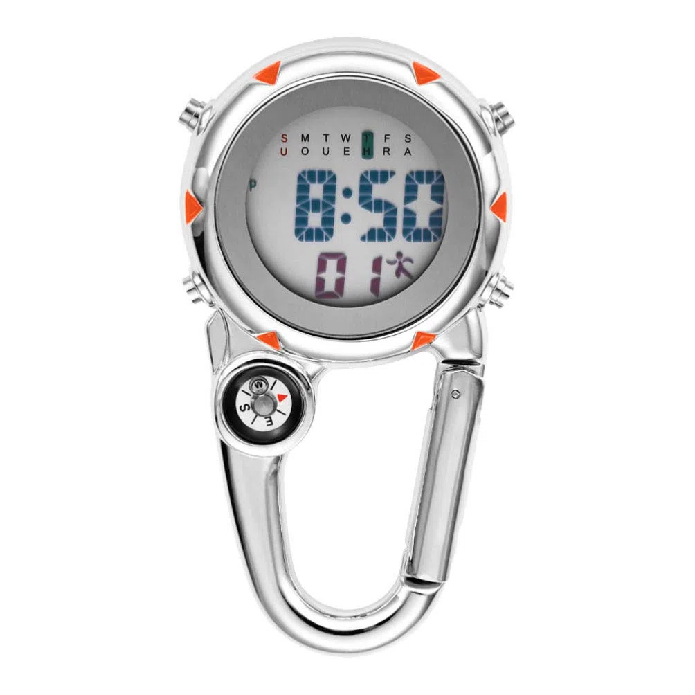 VOSAREA Karabiner Uhr Digital Sportuhren Angeln Wandern Klettern Mini Taschenuhr mit Kompass Camping Outdoor Activities Ärzte Krankenschwestern Orange