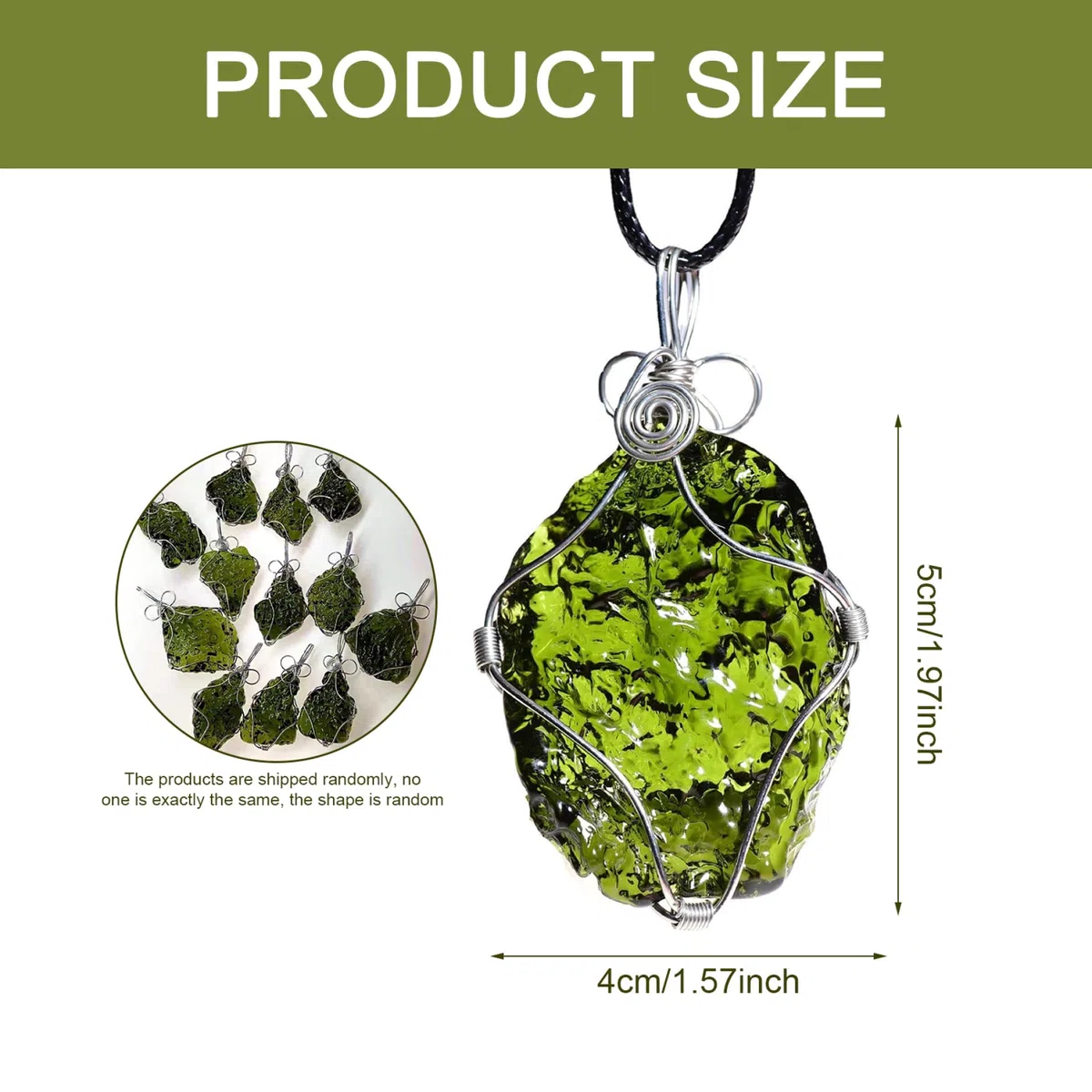 Moldavit-Halskette mit Seil mit Draht umwickelte Moldavit-Kristall-Halskette aus Glas heilende Meteoriten-Stein-Halskette Weltraum-Schmuck für Frauen und Männer