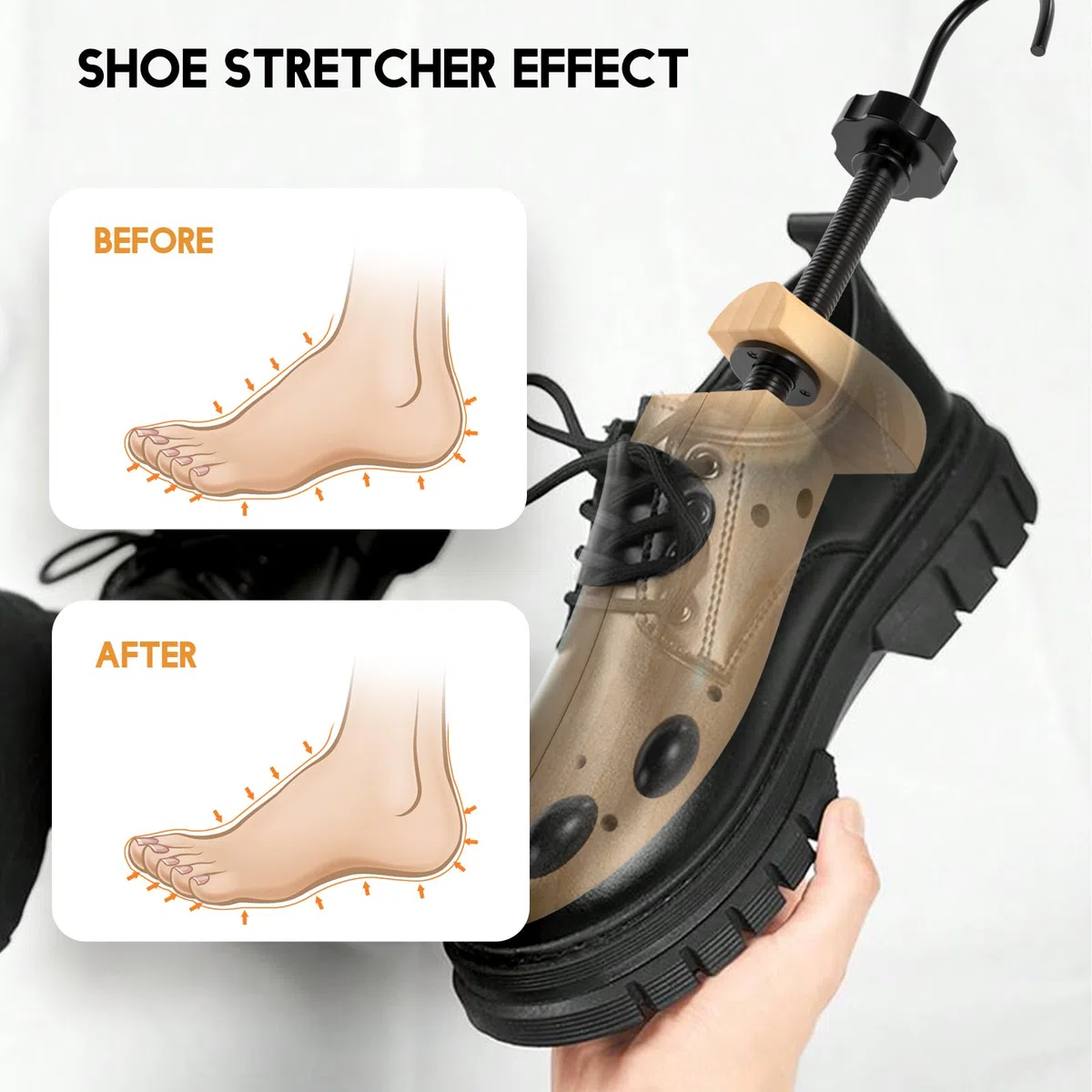 JJDPARTS Schuhspanner Holz, Schuhspanner Herren und Damen, 4-Wege Schuhdehner, Schuhweiter für Einstellbare Länge und Breite mit Schuhlöffel