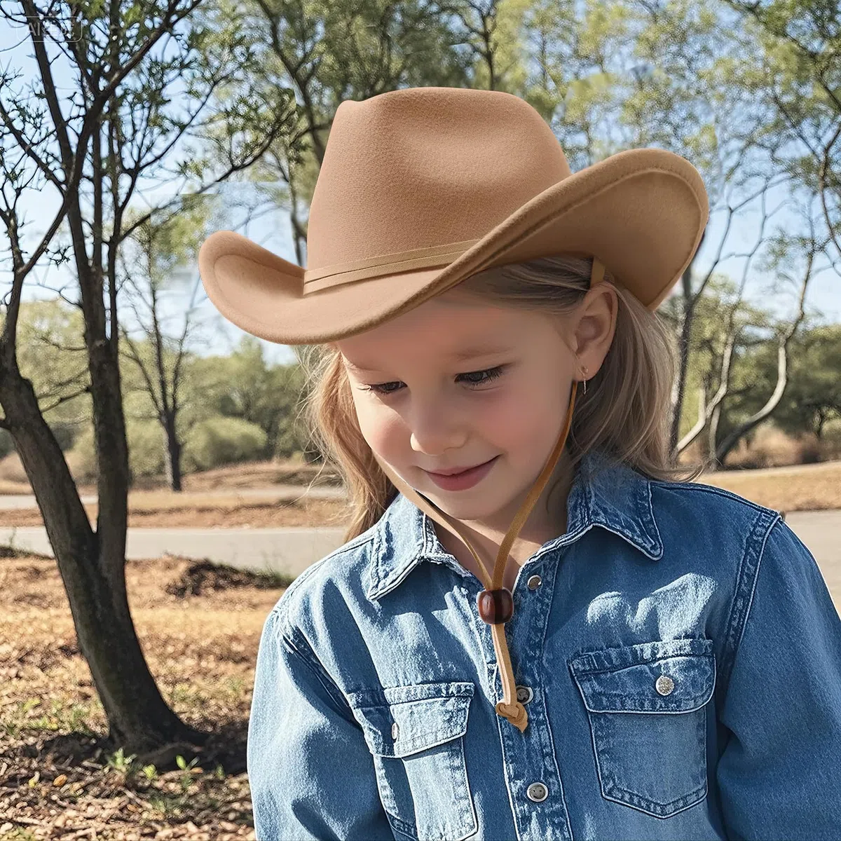 DRESHOW Cowboyhut Kinder Jungen Mädchen Fedora Hut Western mit Schnalle Gürtel Retro Panama Hüte Unisex Aufgerollte Mützen 4-12 Jahre