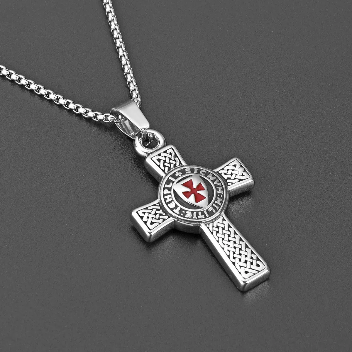 Zysta Herren Damen Edelstahl Tempelritter Schmuck - Keltisches Kreuz Anhänger Kette Keltischer Knoten Halskette Malta Kreuz Kette Amulett MIT 24" Kette Punk Biker für Geschenk