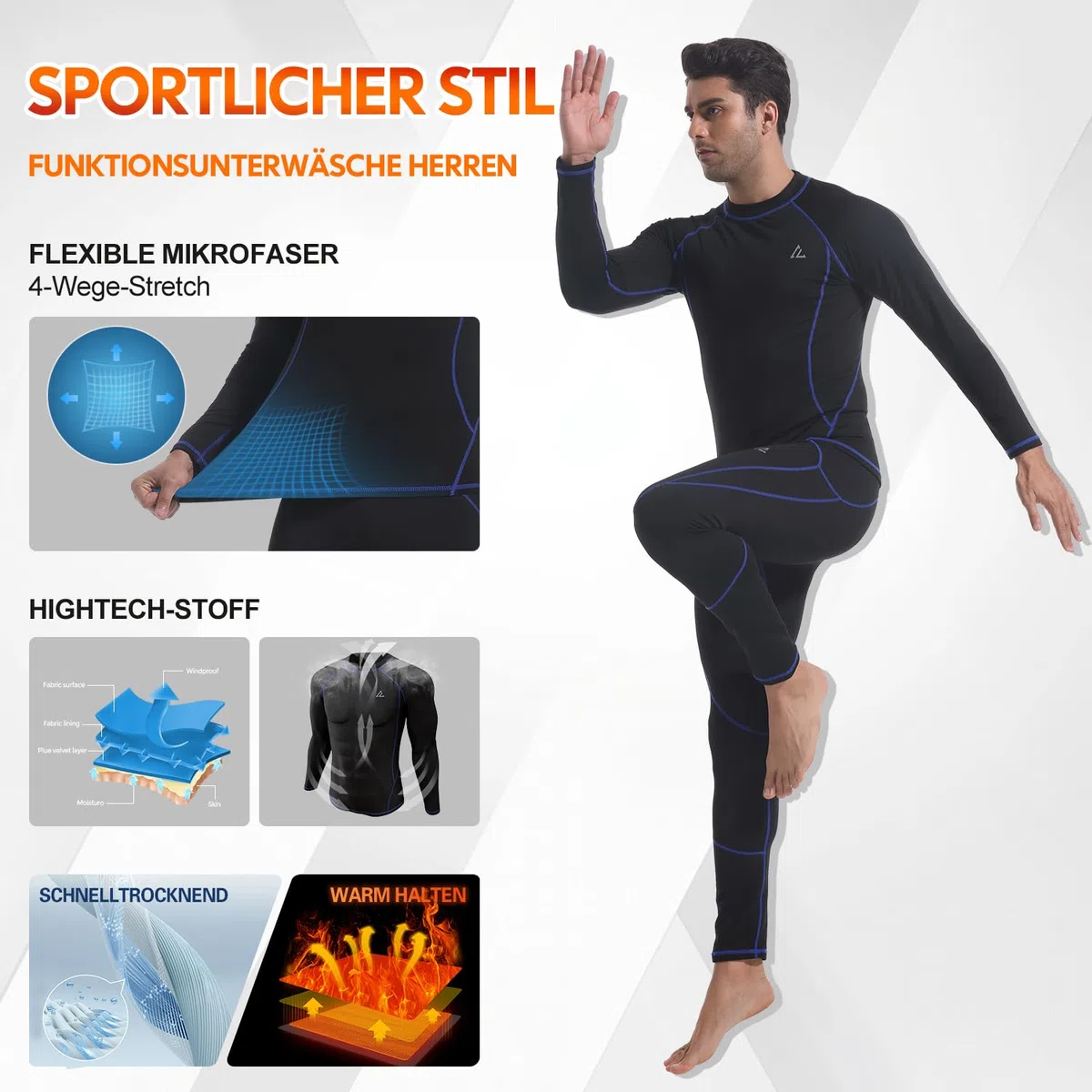 CL convallaria Thermounterwäsche Herren Atmungsaktiv Thermoaktiv Funktionsunterwäsche Innenfleece Skiunterwäsche Weich Thermo Unterwäsche Set
