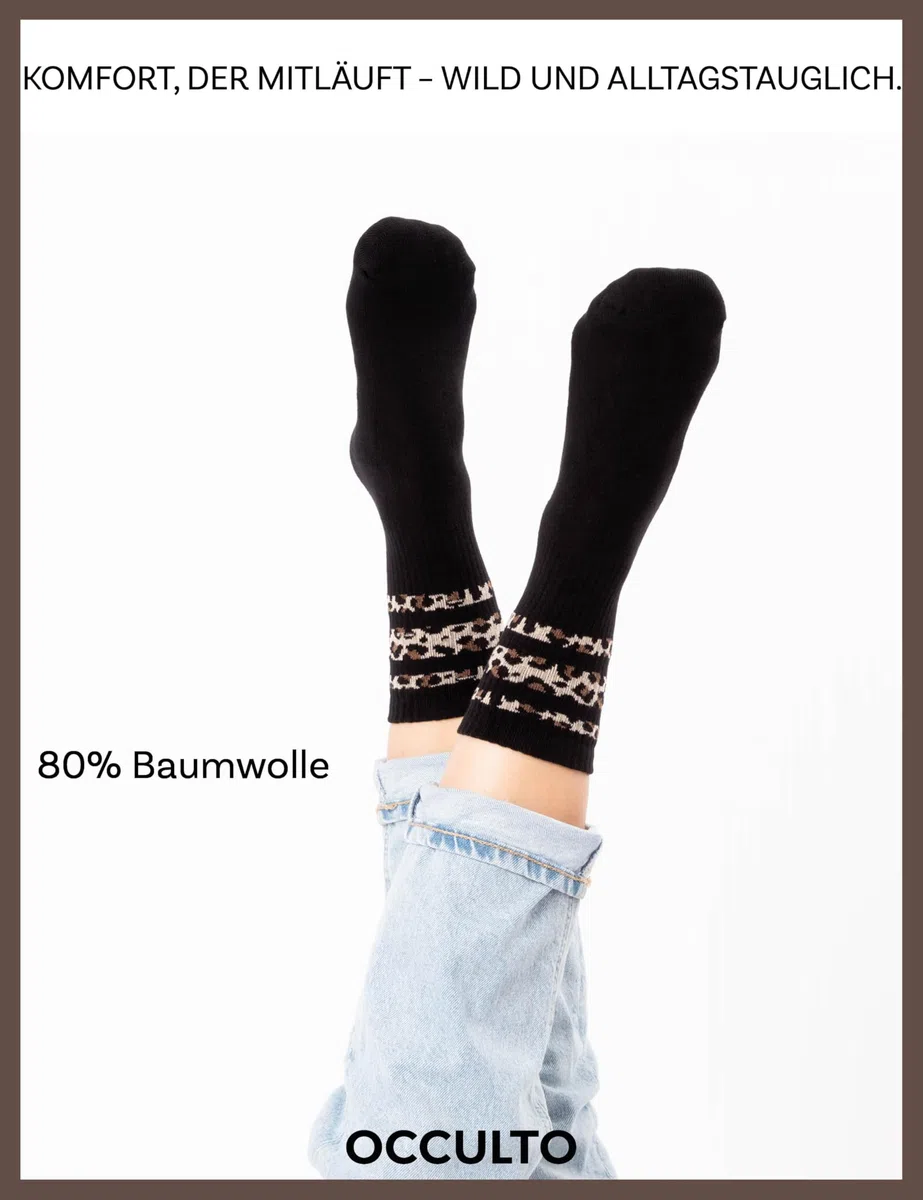 Occulto Damen Leoparden Muster Tennis Socken 6er Pack (Modell: Nala)